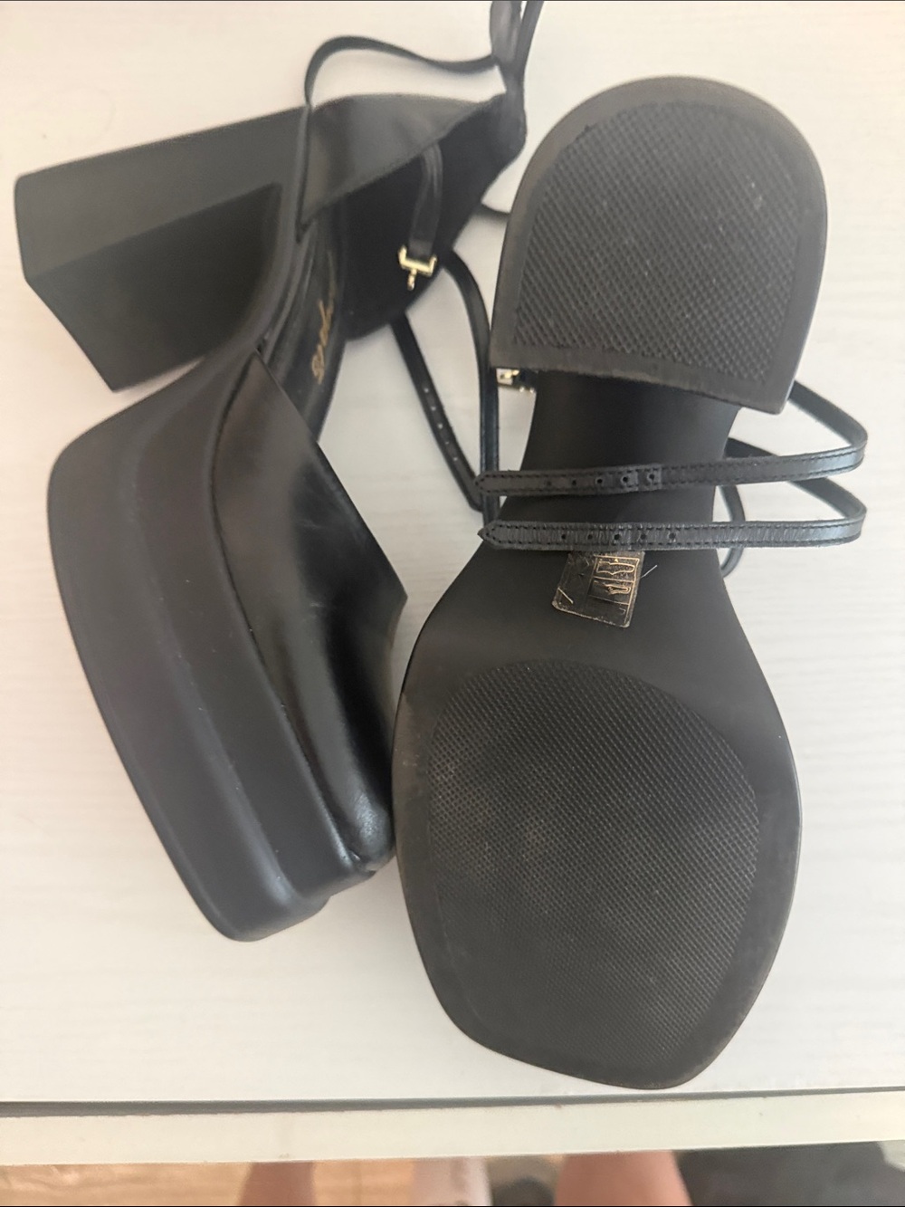 Free People Mary Jane’s Black Square-Toe Platform 3 Ankle-Strap Heels - Picture 6 of 6